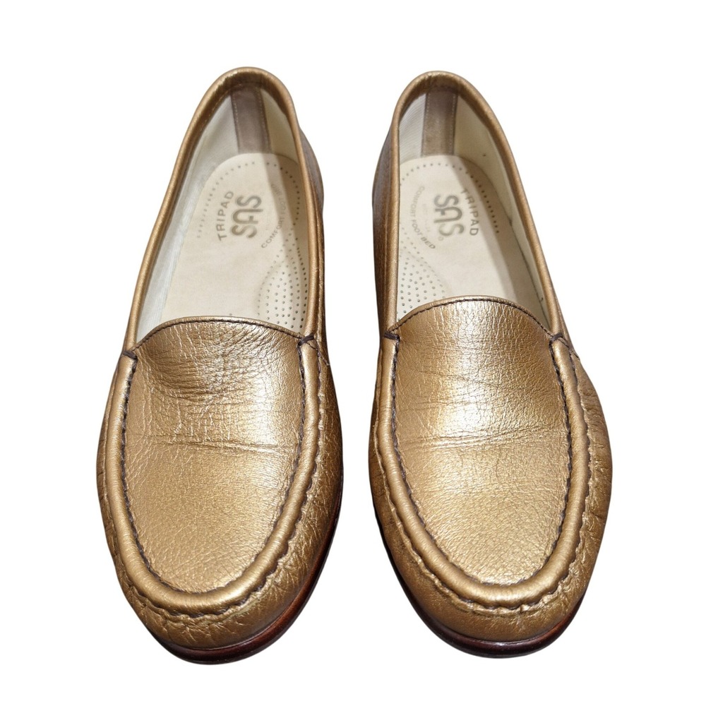 SAS Tripad Comfort Womens 6 M Gold Metallic Leather Slip On Loafers Preppy Flats